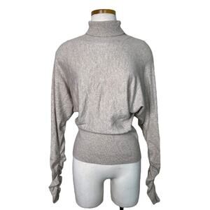 Reiss Frankie Ruched Sleeve Turtleneck Sweater Wool Cashmere Beige M Medium